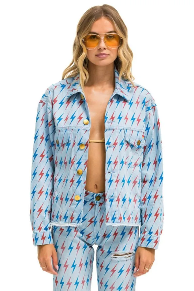 WomenMen Denim Aviator Nation Aviator Bolt Oversized Cutoff Denim Jacket 8211 Super Light