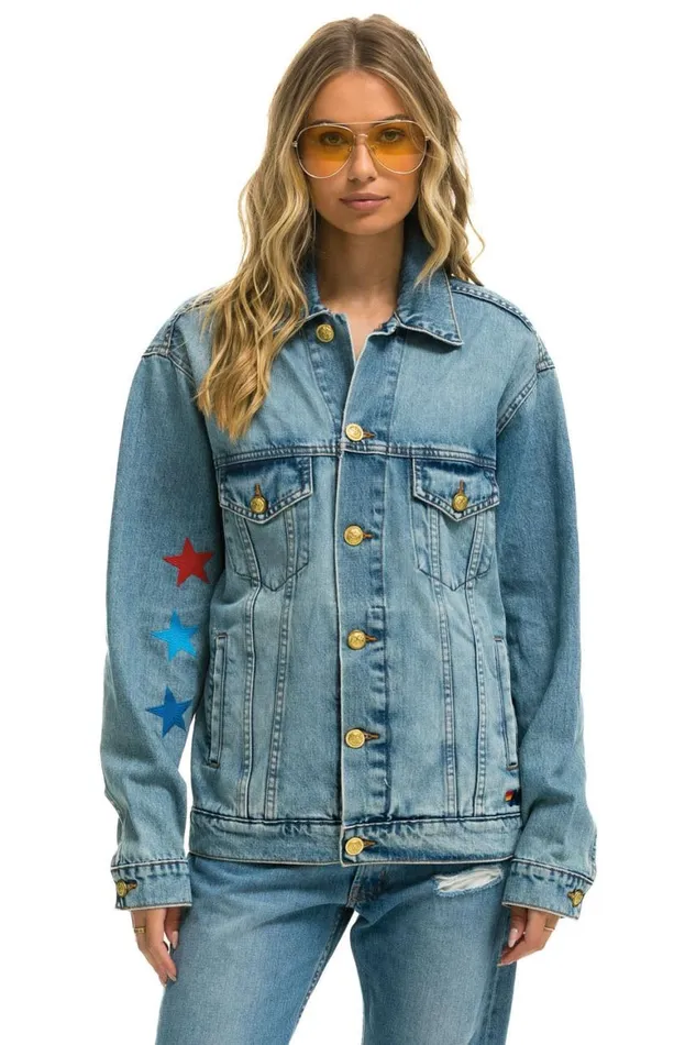 WomenMen Denim Aviator Nation Stoked Oversized Concert Denim Jacket 8211 Vintage WomenMen Denim Aviator Nation Stoked Oversized Concert Denim Jacket 8211 Vintage