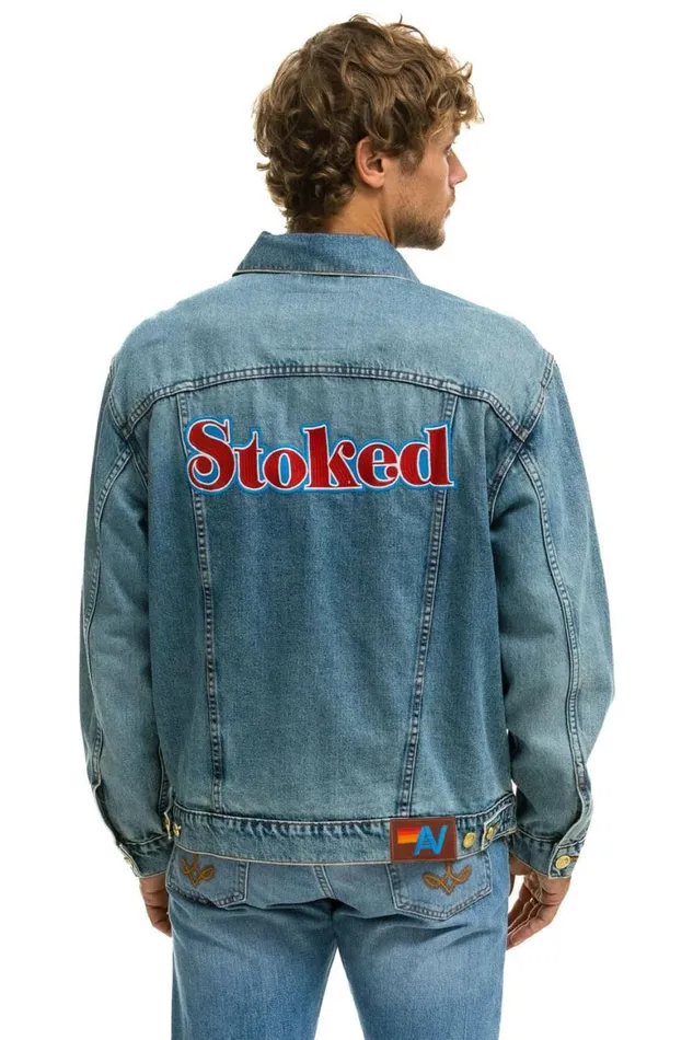 WomenMen Denim Aviator Nation Stoked Oversized Concert Denim Jacket 8211 Vintage