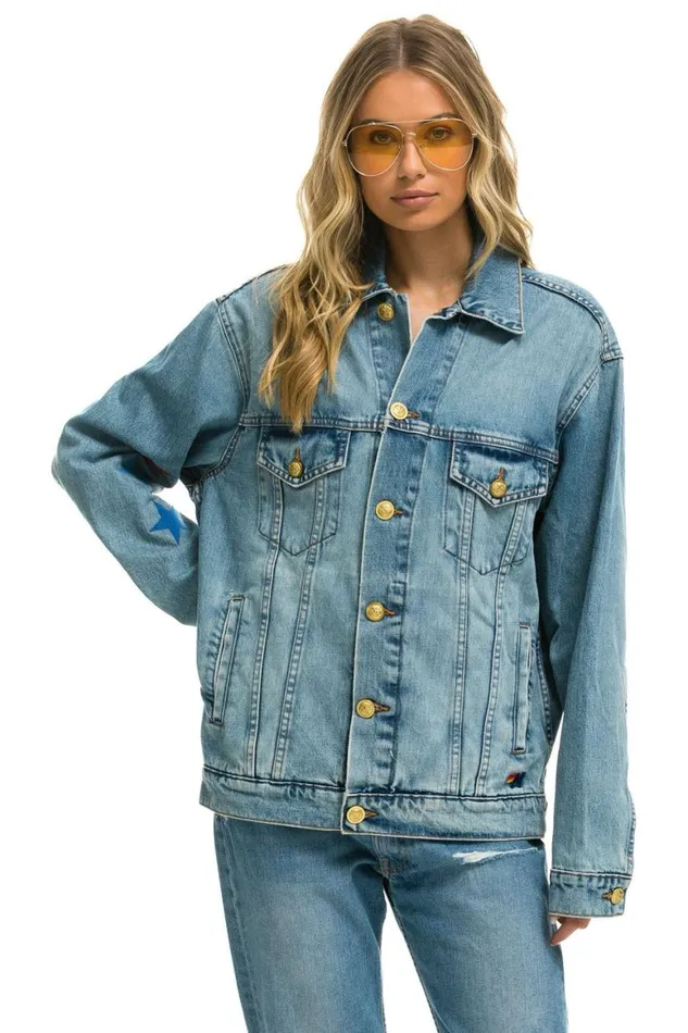 WomenMen Denim Aviator Nation Stoked Oversized Concert Denim Jacket 8211 Vintage