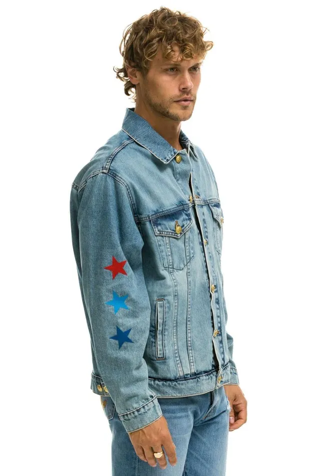 WomenMen Denim Aviator Nation Stoked Oversized Concert Denim Jacket 8211 Vintage