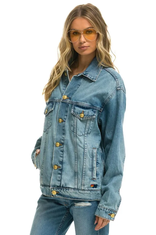 WomenMen Denim Aviator Nation Stoked Oversized Concert Denim Jacket 8211 Vintage