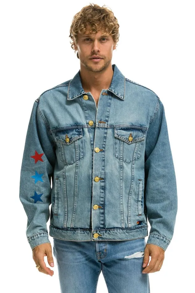 WomenMen Denim Aviator Nation Stoked Oversized Concert Denim Jacket 8211 Vintage