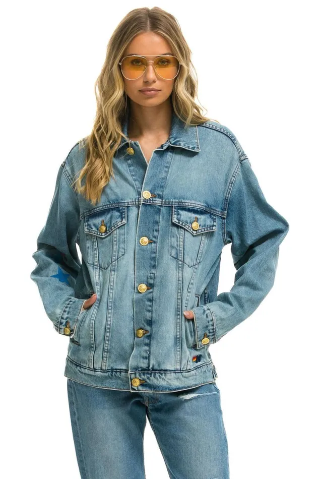 WomenMen Denim Aviator Nation Stoked Oversized Concert Denim Jacket 8211 Vintage