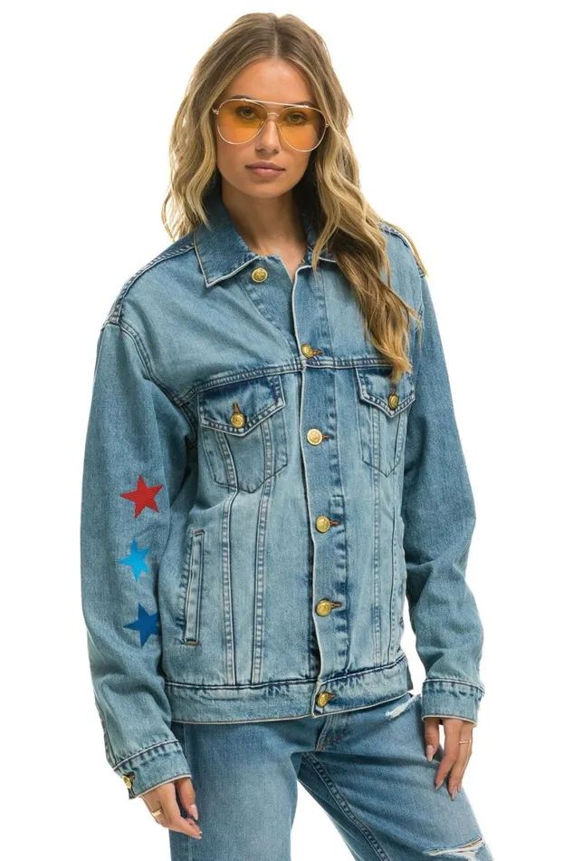 WomenMen Denim Aviator Nation Stoked Oversized Concert Denim Jacket 8211 Vintage