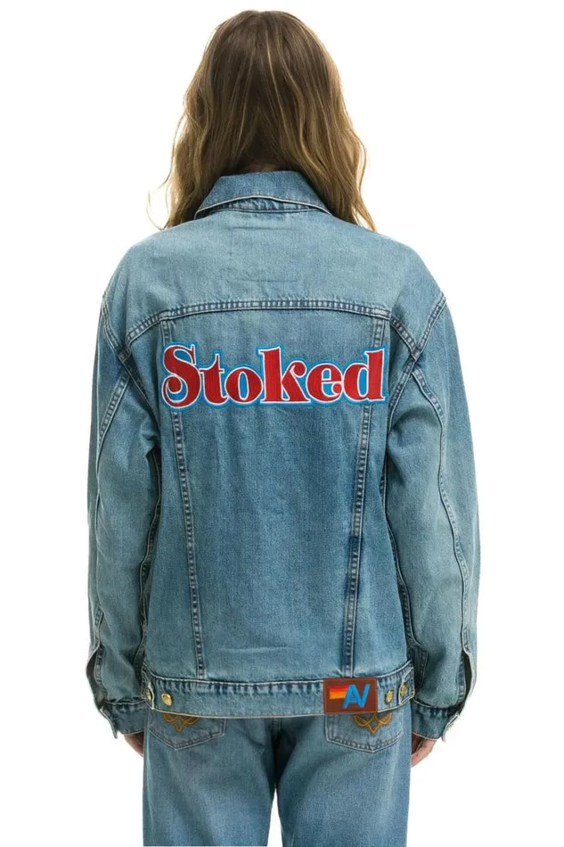 WomenMen Denim Aviator Nation Stoked Oversized Concert Denim Jacket 8211 Vintage