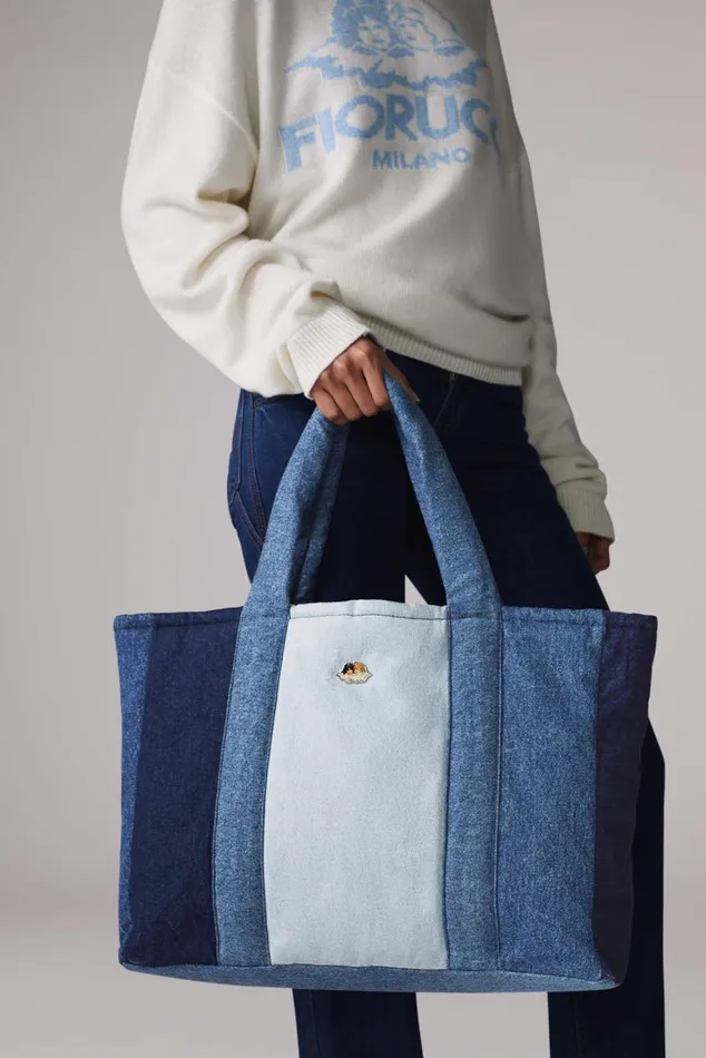 WomenMen Fiorucci Bags Icon Angels Puffer Denim Tote Bag Blue WomenMen Fiorucci Bags Icon Angels Puffer Denim Tote Bag Blue