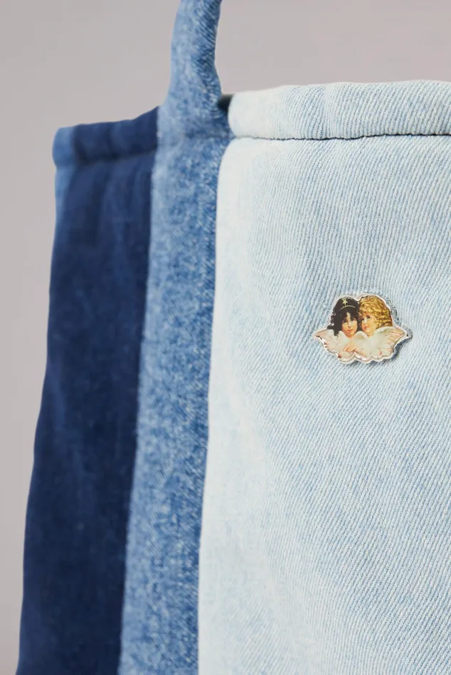 WomenMen Fiorucci Bags Icon Angels Puffer Denim Tote Bag Blue WomenMen Fiorucci Bags Icon Angels Puffer Denim Tote Bag Blue