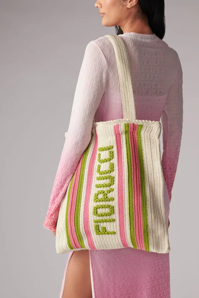 WomenMen Fiorucci Bags Logo Crochet Tote Bag White WomenMen Fiorucci Bags Logo Crochet Tote Bag White