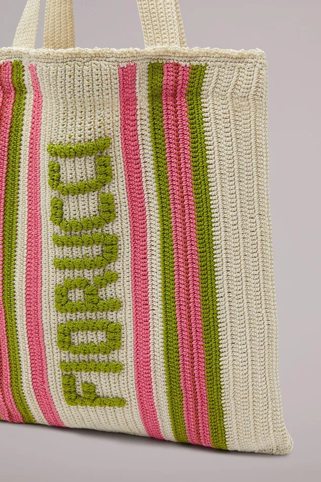 WomenMen Fiorucci Bags Logo Crochet Tote Bag White WomenMen Fiorucci Bags Logo Crochet Tote Bag White