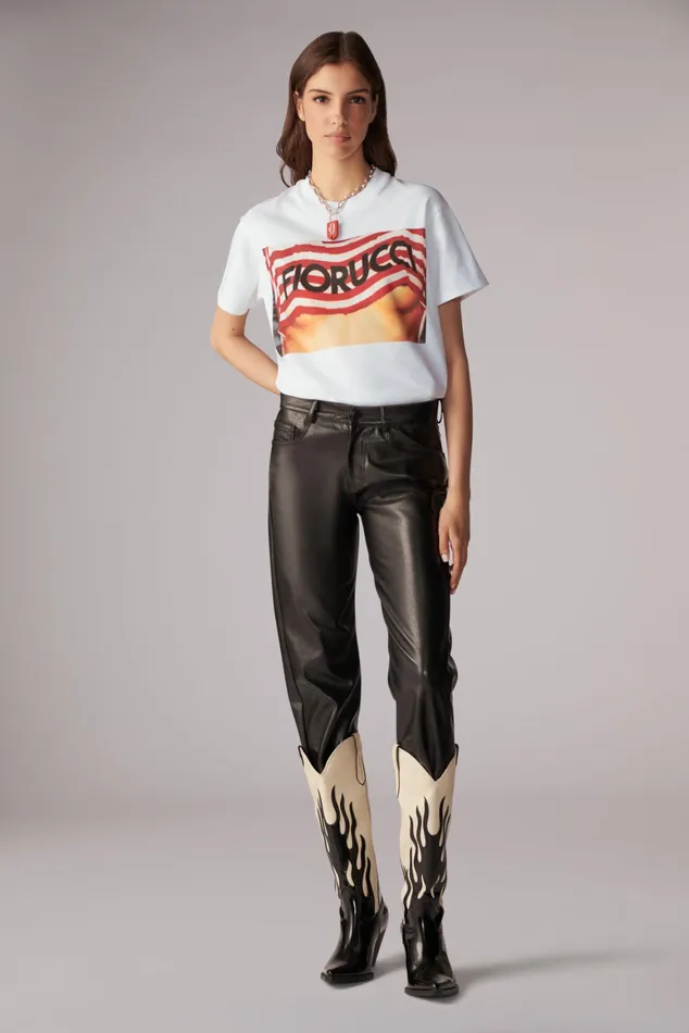 WomenMen Fiorucci TShirts and Tops Unisex Logo Stripe Graphic TShirt White WomenMen Fiorucci TShirts and Tops Unisex Logo Stripe Graphic TShirt White