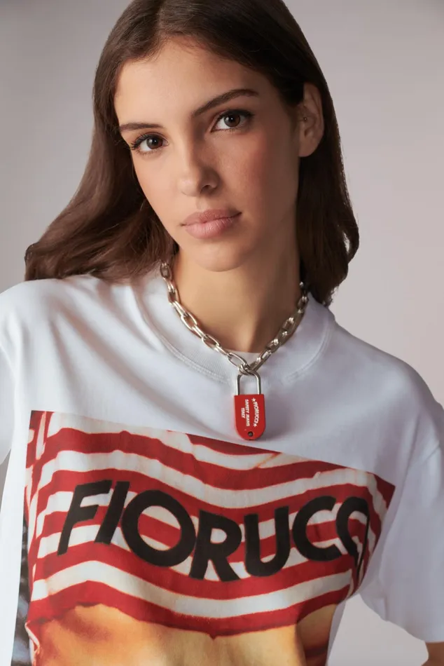 WomenMen Fiorucci TShirts and Tops Unisex Logo Stripe Graphic TShirt White WomenMen Fiorucci TShirts and Tops Unisex Logo Stripe Graphic TShirt White