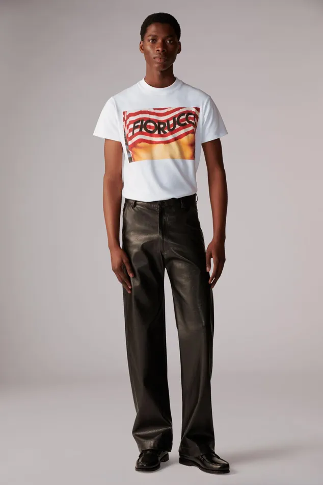WomenMen Fiorucci TShirts and Tops Unisex Logo Stripe Graphic TShirt White WomenMen Fiorucci TShirts and Tops Unisex Logo Stripe Graphic TShirt White