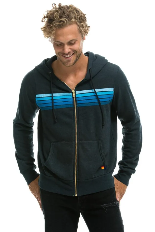 WomenMen Hoodies Aviator Nation 5 Stripe Hoodie 8211 Charcoal Blue