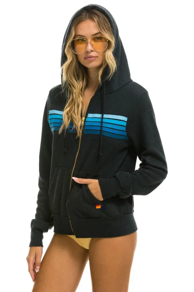 WomenMen Hoodies Aviator Nation 5 Stripe Hoodie 8211 Charcoal Blue