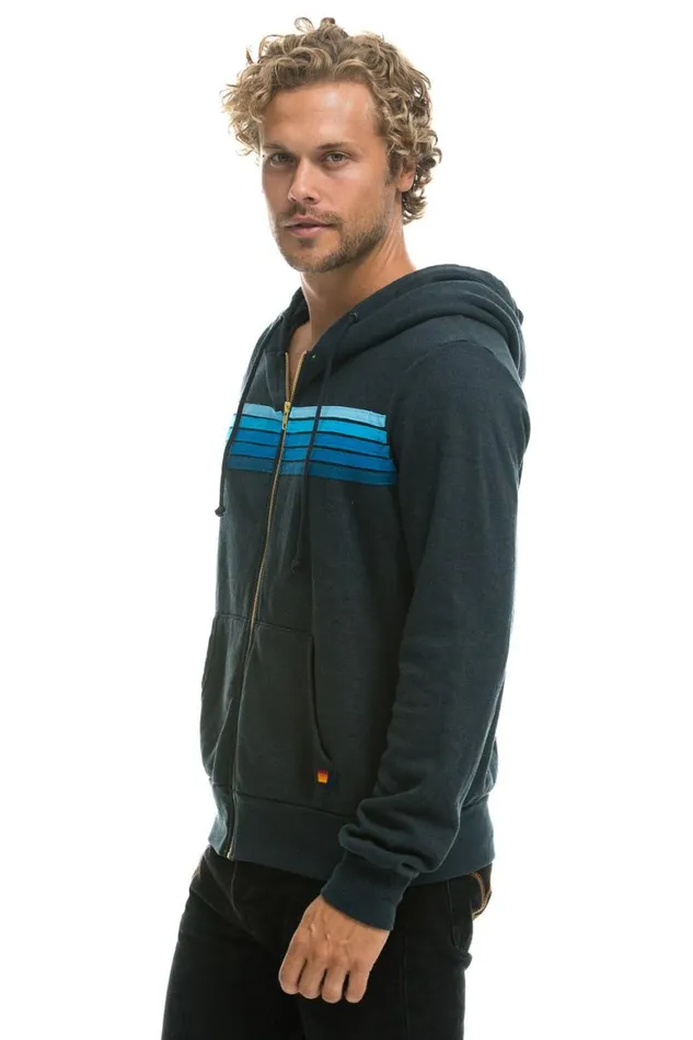WomenMen Hoodies Aviator Nation 5 Stripe Hoodie 8211 Charcoal Blue