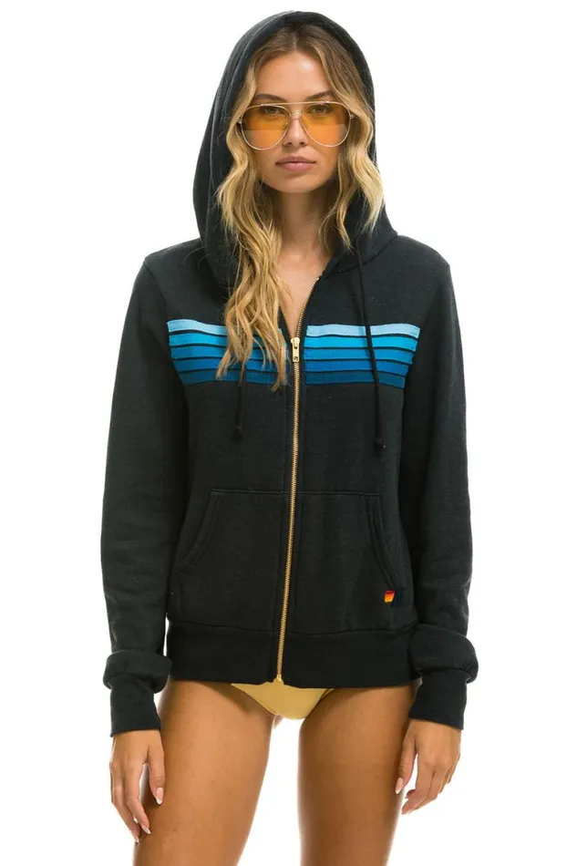 WomenMen Hoodies Aviator Nation 5 Stripe Hoodie 8211 Charcoal Blue