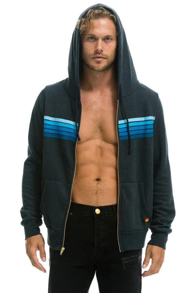WomenMen Hoodies Aviator Nation 5 Stripe Hoodie 8211 Charcoal Blue
