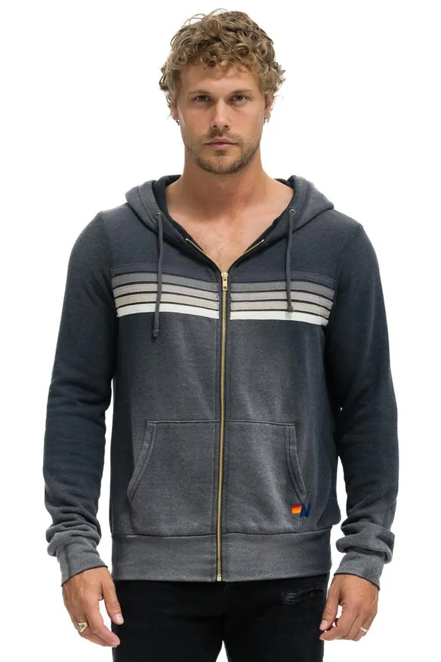 WomenMen Hoodies Aviator Nation 5 Stripe Hoodie 8211 Faded Smoke