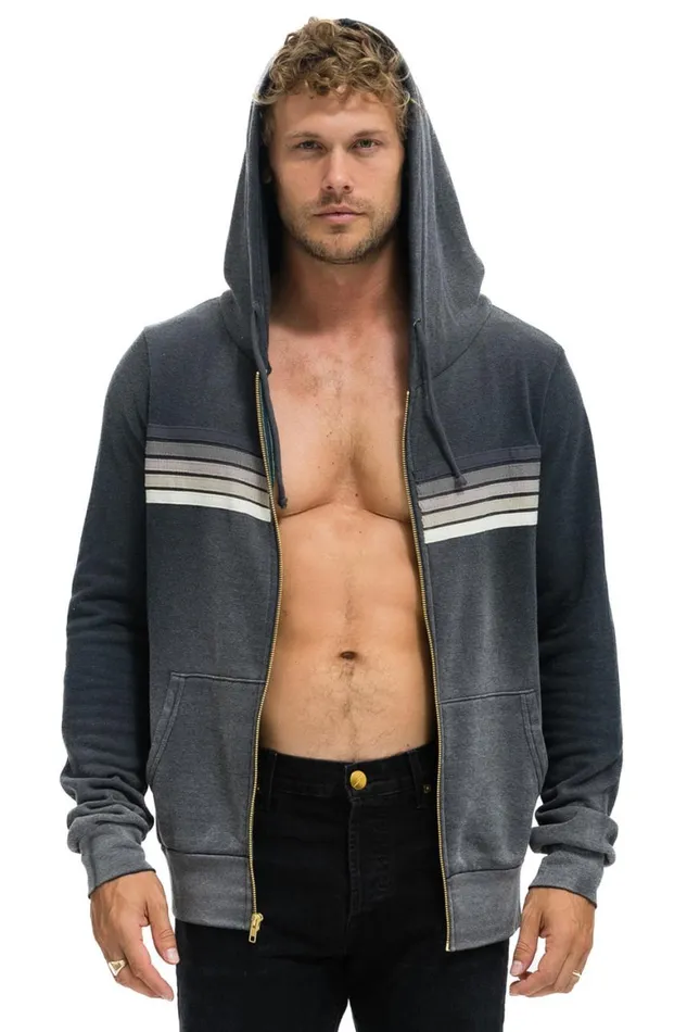 WomenMen Hoodies Aviator Nation 5 Stripe Hoodie 8211 Faded Smoke