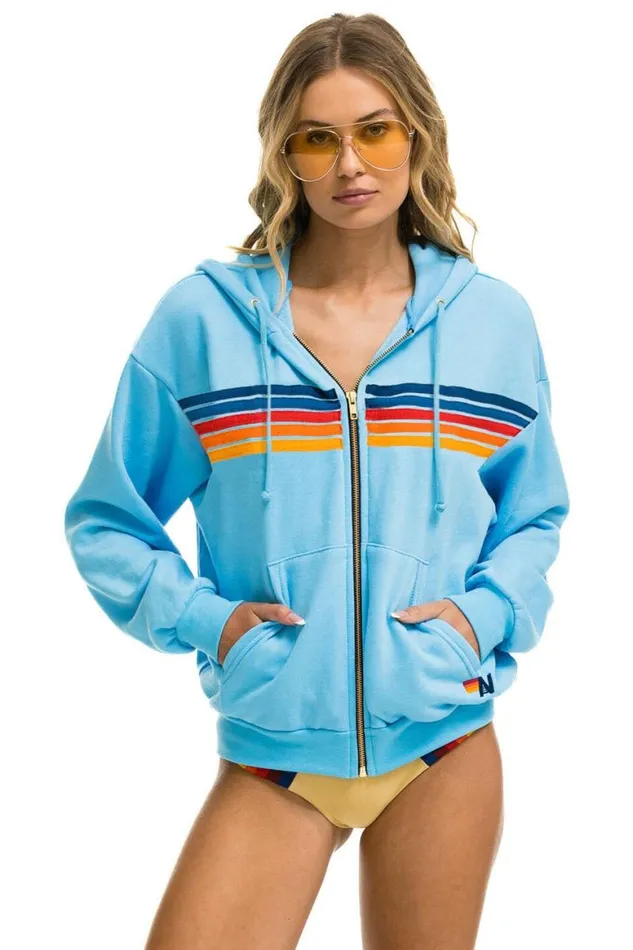 WomenMen Hoodies Aviator Nation 5 Stripe Relaxed Zip Hoodie 8211 Sky 2