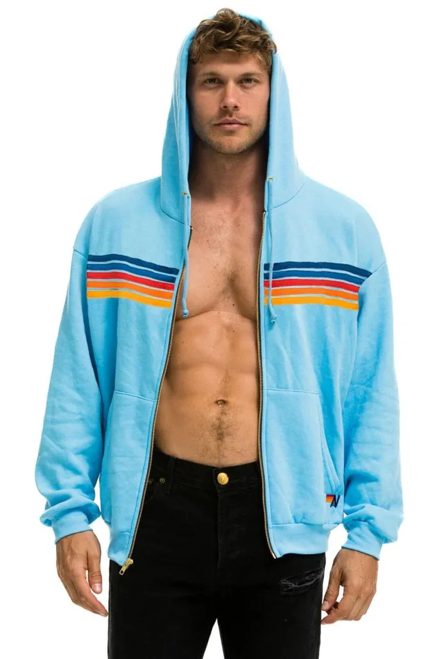 WomenMen Hoodies Aviator Nation 5 Stripe Relaxed Zip Hoodie 8211 Sky 2