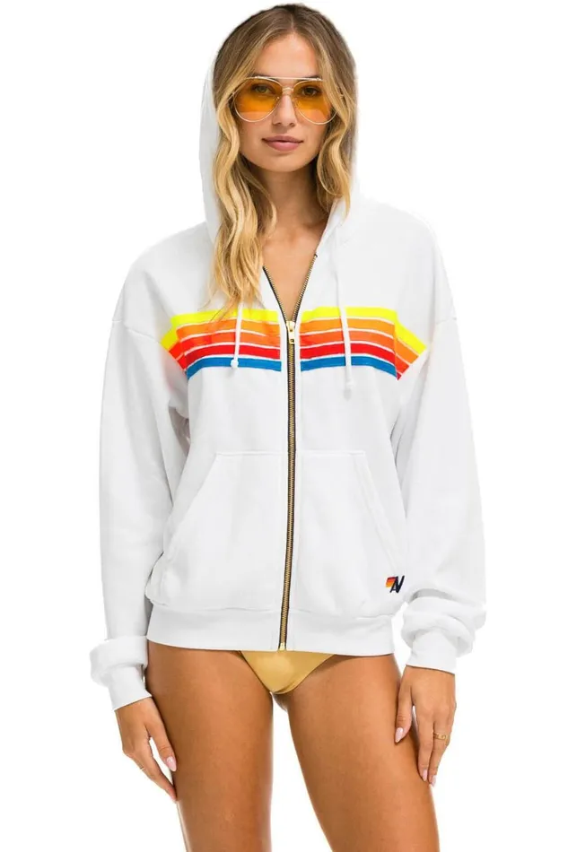 WomenMen Hoodies Aviator Nation 5 Stripe Relaxed Zip Hoodie 8211 White Neon Rainbow WomenMen Hoodies Aviator Nation 5 Stripe Relaxed Zip Hoodie 8211 White Neon Rainbow