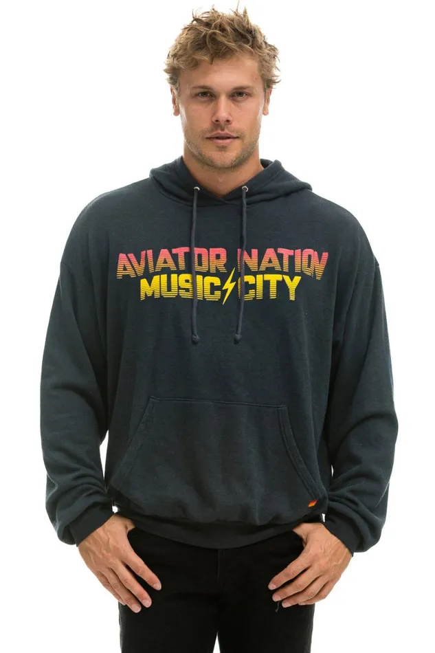 WomenMen Hoodies Aviator Nation Nashville Music City Pullover Hoodie Relaxed 8211 Charcoal