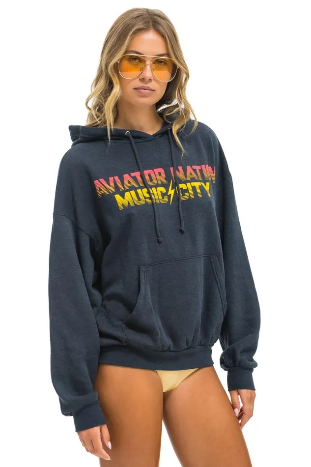 WomenMen Hoodies Aviator Nation Nashville Music City Pullover Hoodie Relaxed 8211 Charcoal
