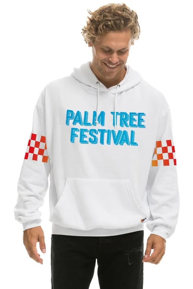 WomenMen Hoodies Aviator Nation Palm Tree Festival Aspen 2023 Pullover Hoodie Relaxed 8211 White