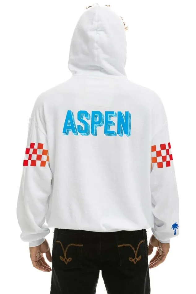 WomenMen Hoodies Aviator Nation Palm Tree Festival Aspen 2023 Pullover Hoodie Relaxed 8211 White