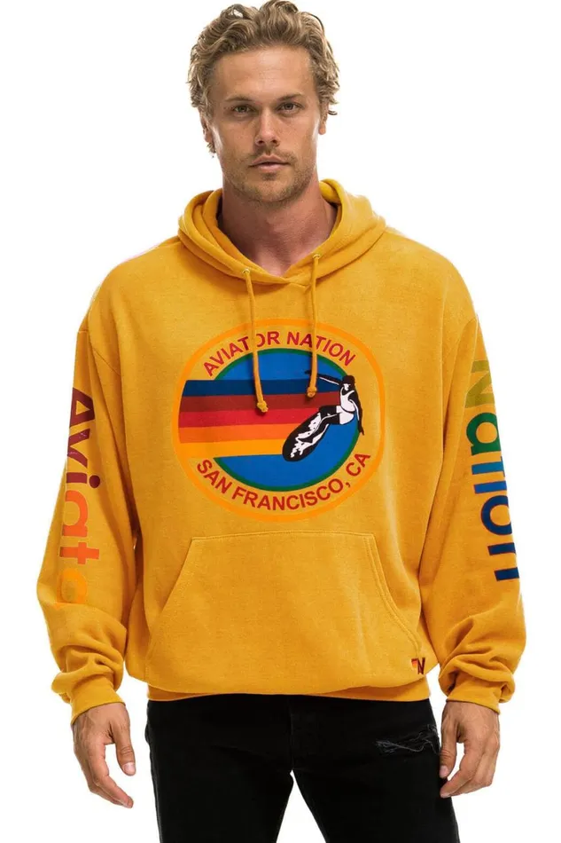 WomenMen Hoodies Aviator Nation San Francisco Relaxed Pullover Hoodie 8211 Gold