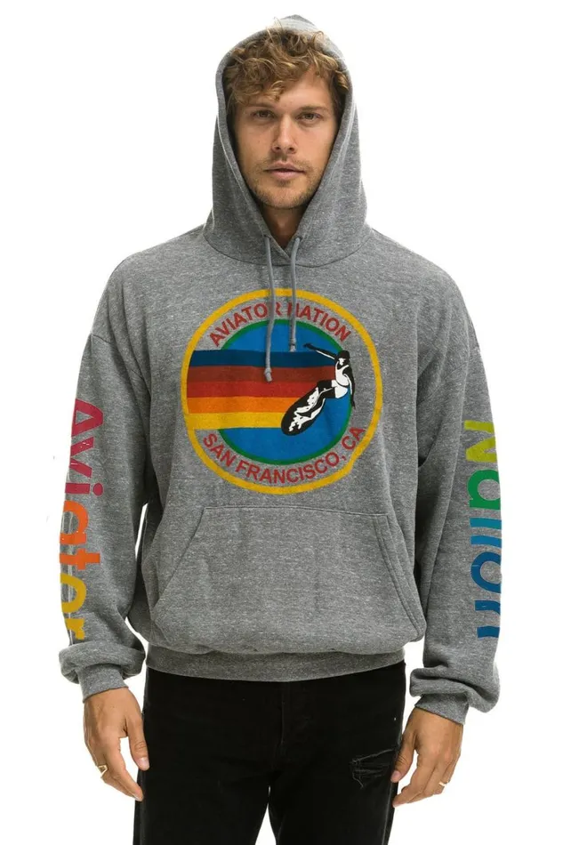 WomenMen Hoodies Aviator Nation San Francisco Relaxed Pullover Hoodie 8211 Heather Grey