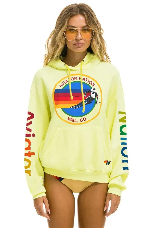 WomenMen Hoodies Aviator Nation Vail Relaxed Pullover Hoodie 8211 Neon Yellow