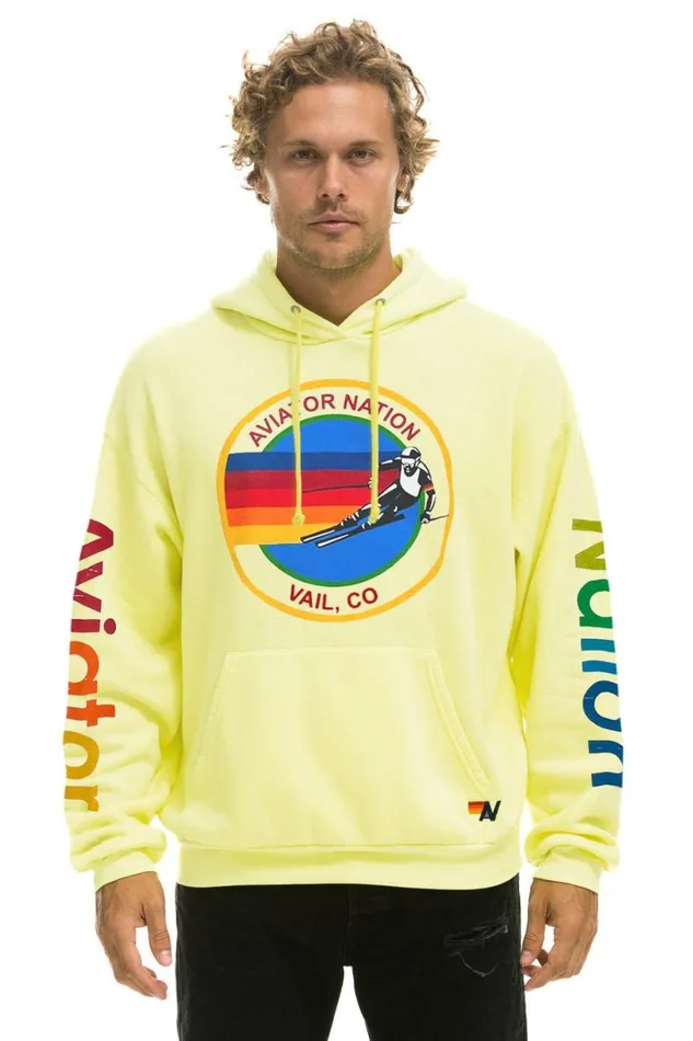 WomenMen Hoodies Aviator Nation Vail Relaxed Pullover Hoodie 8211 Neon Yellow