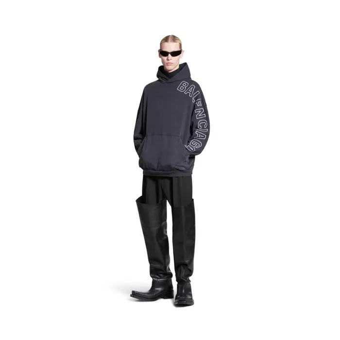 WomenMen Sweatshirts and Hoodies Balenciaga Outline Hoodie Oversized In Black Faded WomenMen Sweatshirts and Hoodies Balenciaga Outline Hoodie Oversized In Black Faded