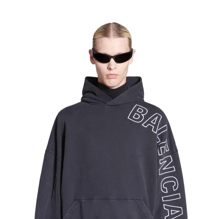 WomenMen Sweatshirts and Hoodies Balenciaga Outline Hoodie Oversized In Black Faded