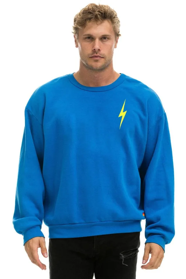 WomenMen Sweatshirts Aviator Nation Bolt Stitch Relaxed Crew Sweatshirt 8211 Ocean Neon Yellow