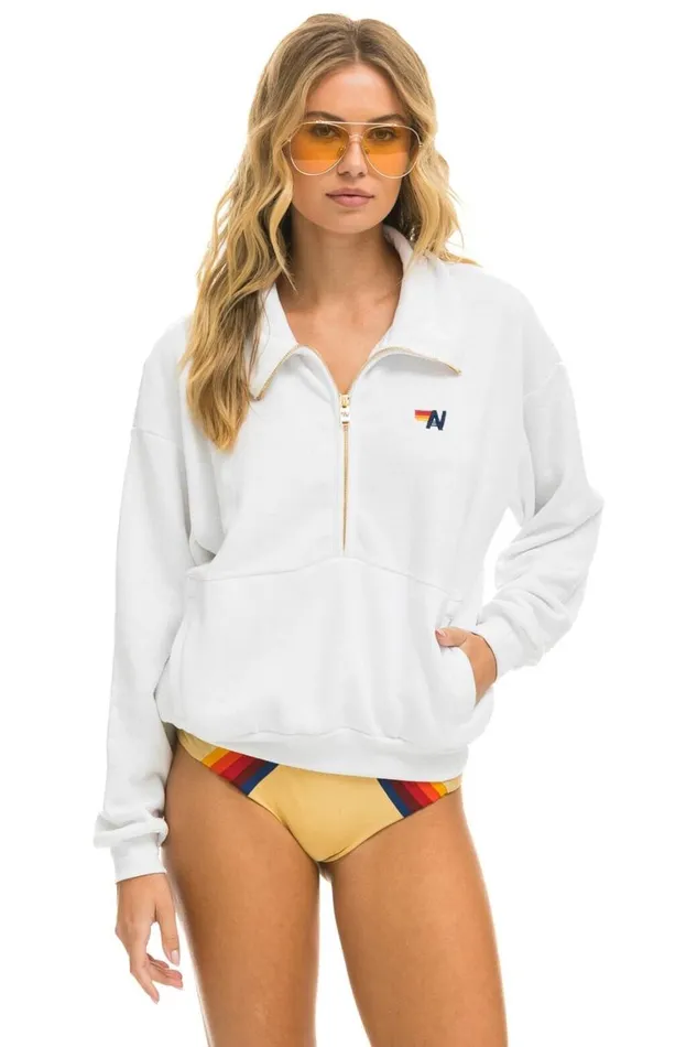 WomenMen Sweatshirts Aviator Nation Logo Embroidery Half Zip Sweatshirt 8211 White WomenMen Sweatshirts Aviator Nation Logo Embroidery Half Zip Sweatshirt 8211 White