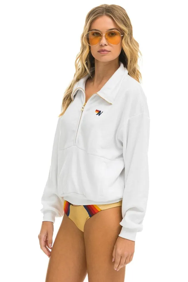 WomenMen Sweatshirts Aviator Nation Logo Embroidery Half Zip Sweatshirt 8211 White