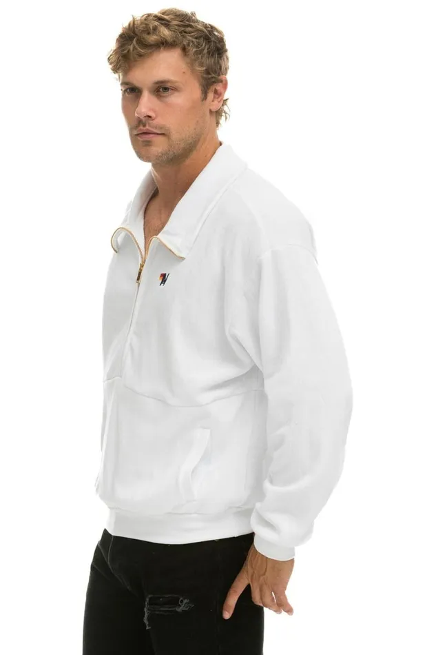 WomenMen Sweatshirts Aviator Nation Logo Embroidery Half Zip Sweatshirt 8211 White