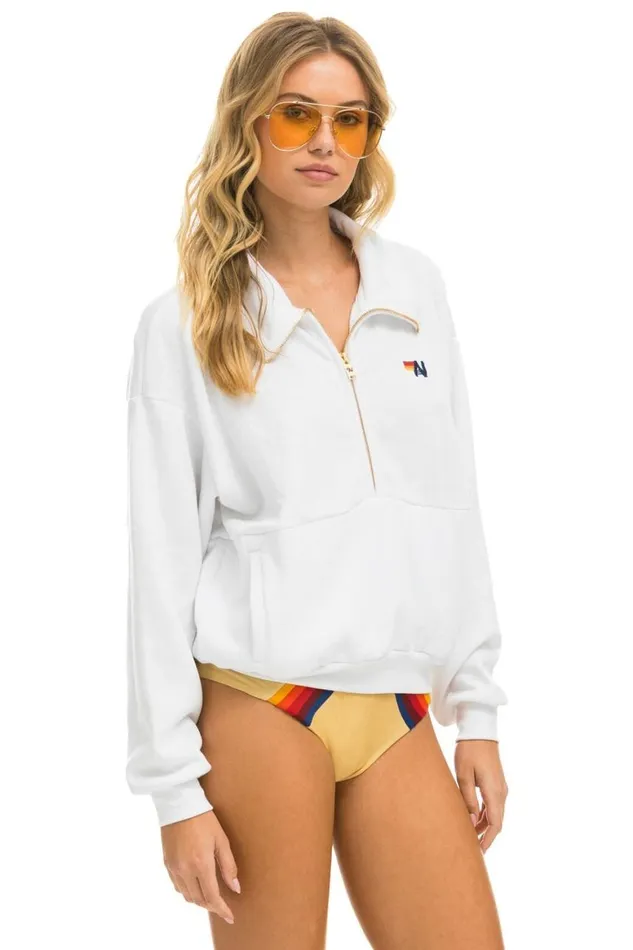 WomenMen Sweatshirts Aviator Nation Logo Embroidery Half Zip Sweatshirt 8211 White