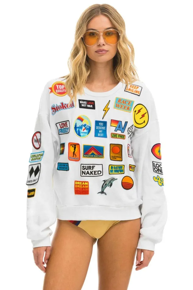 WomenMen Sweatshirts Aviator Nation Vintage Patch Relaxed Crew Sweatshirt 8211 White WomenMen Sweatshirts Aviator Nation Vintage Patch Relaxed Crew Sweatshirt 8211 White