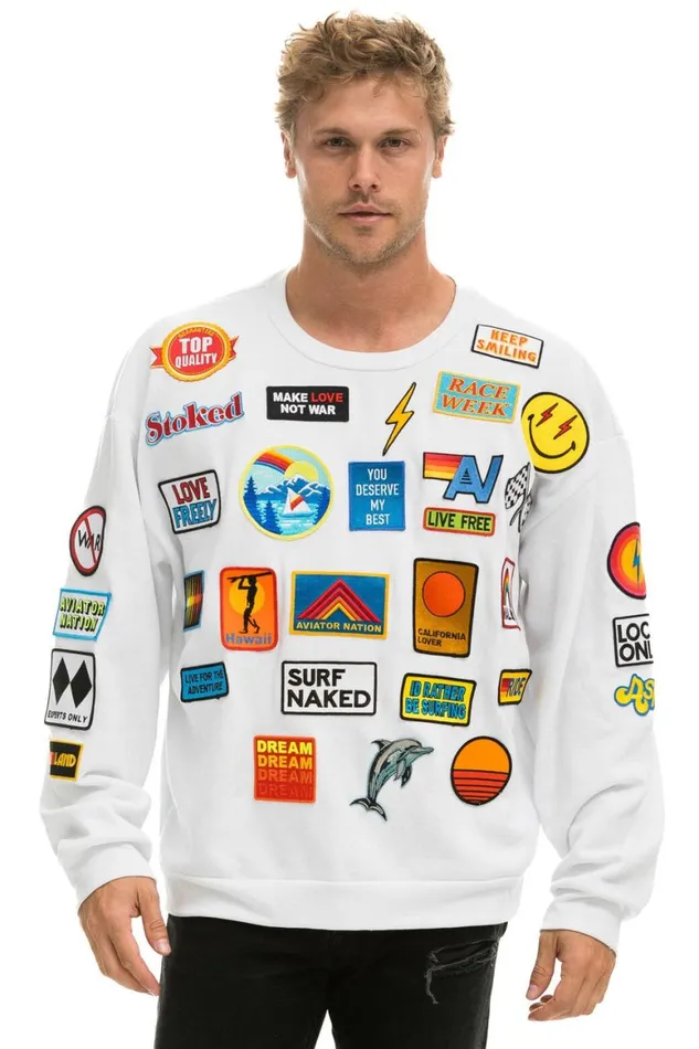 WomenMen Sweatshirts Aviator Nation Vintage Patch Relaxed Crew Sweatshirt 8211 White