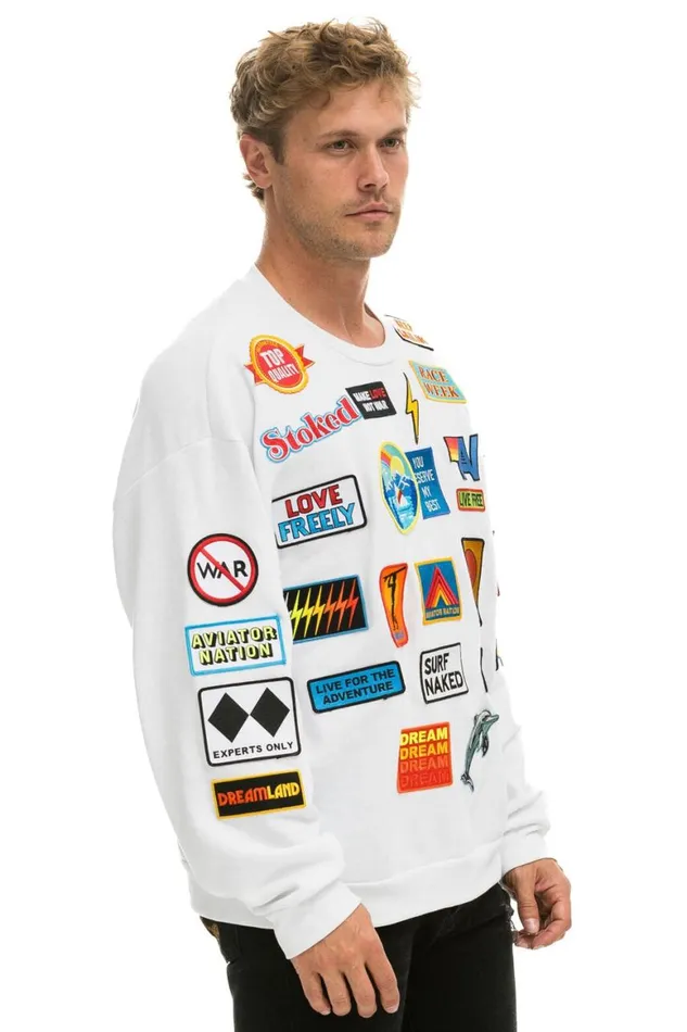 WomenMen Sweatshirts Aviator Nation Vintage Patch Relaxed Crew Sweatshirt 8211 White