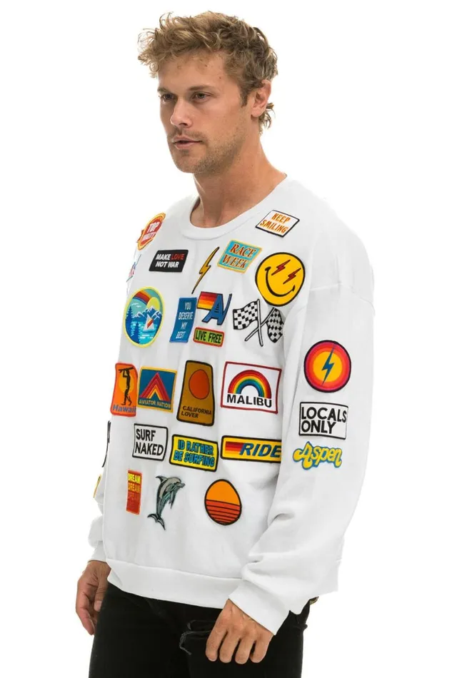 WomenMen Sweatshirts Aviator Nation Vintage Patch Relaxed Crew Sweatshirt 8211 White