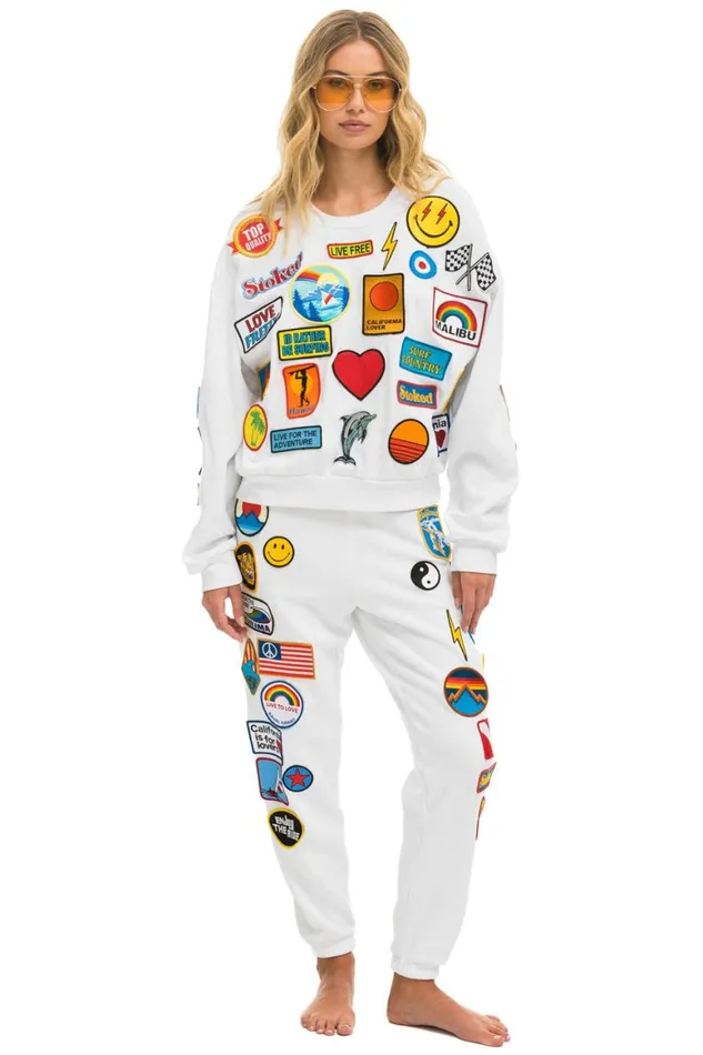 WomenMen Sweatshirts Aviator Nation Vintage Patch Relaxed Crew Sweatshirt 8211 White