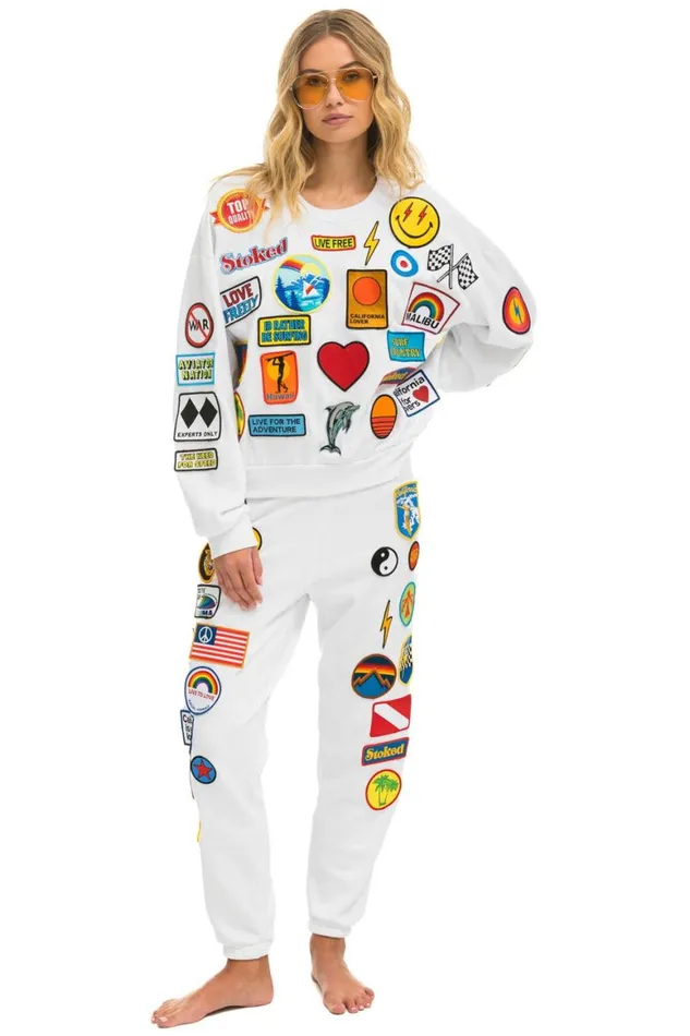 WomenMen Sweatshirts Aviator Nation Vintage Patch Relaxed Crew Sweatshirt 8211 White