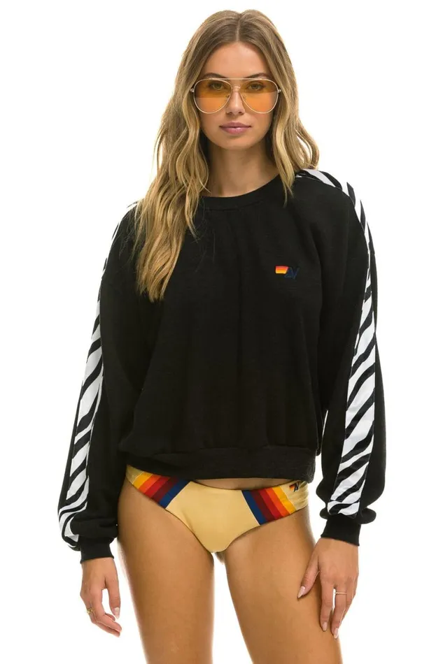 WomenMen Sweatshirts Aviator Nation Zebra Stripe Relaxed Fit Crew Sweatshirt 8211 Black Zebra WomenMen Sweatshirts Aviator Nation Zebra Stripe Relaxed Fit Crew Sweatshirt 8211 Black Zebra