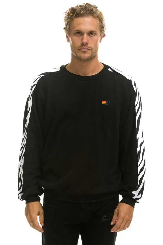 WomenMen Sweatshirts Aviator Nation Zebra Stripe Relaxed Fit Crew Sweatshirt 8211 Black Zebra